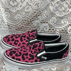 pink leopard print slip on vans